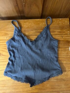 Hollister Blue Lace-Trim Ribbed Crop Cami